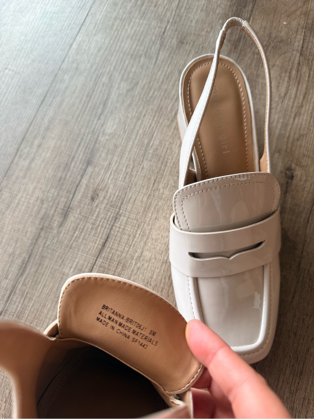 Madden Girl Women's Nude Patent Slingback Block Heel Loafers - Picture 6 of 7